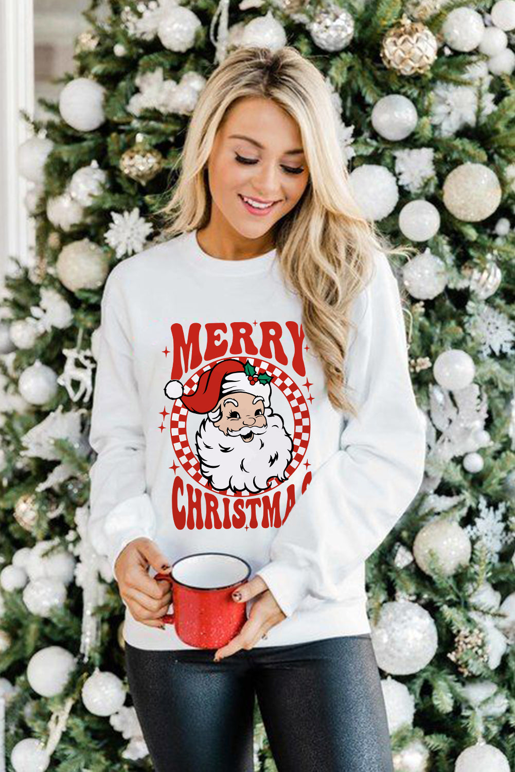 Beige Santa Claus Merry Christmas Graphic Sweatshirt