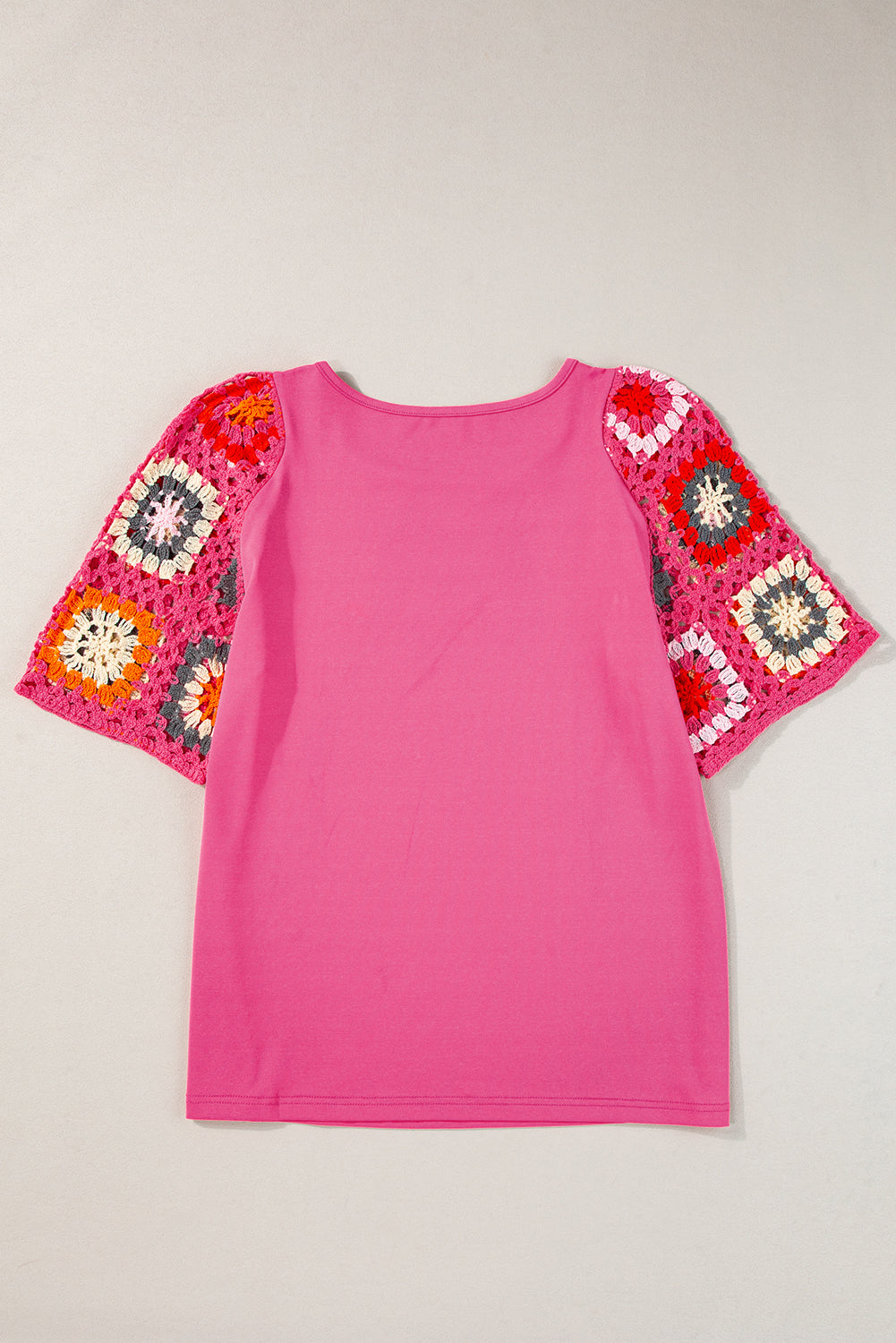 Black Floral Hollowed Crochet Sleeve Boho T Shirt