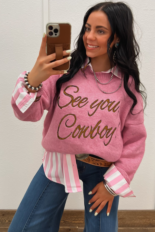 See You Cowboy Embroidered Western Graphic Sweater