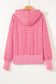 Rose Stripe Thumbhole Side Slits Drop Shoulder Loose Fit Hoodie