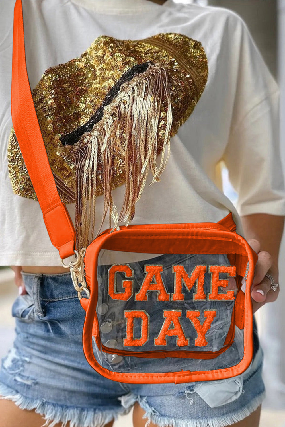 Fiery Red Chenille GAME DAY Pattern Clear Bag