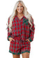 Red Plaid Contrast Patched Christmas Holiday Long Sleeve Shirt and Short Two Piece Pajama Set