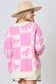 Pink Bowknot and Checkered Drop Shoulder Cardigan