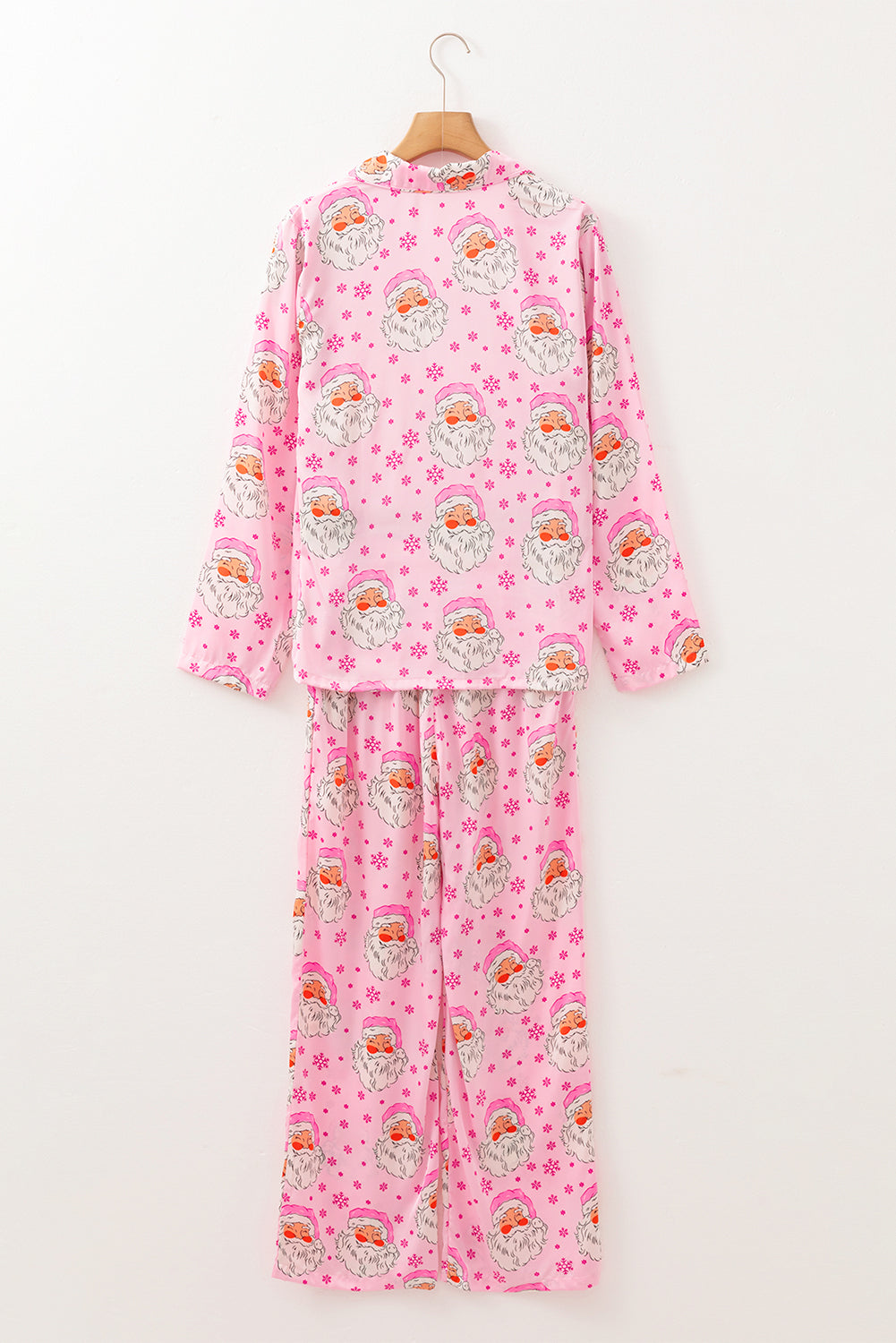Pink Santa Claus Snowflake Long Sleeve Christmas Pajama Set