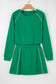 Dark Green Contrast Piping Crewneck Pullover Mini Skirt Set