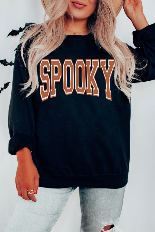 Black Casual SPOOKY Letter Print Graphic Sweatshirt