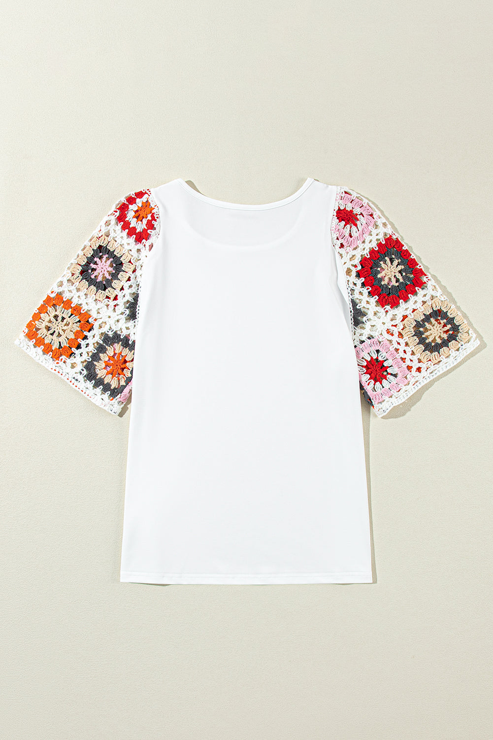 Black Floral Hollowed Crochet Sleeve Boho T Shirt