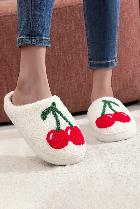 Cute Cherry Open Heel Plush Slippers