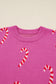 Pink Christmas Candy Cane Holiday Drop Shoulder Sweater