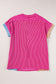 Apricot Pink Colorblock Crinkle Rib Round Neck T Shirt