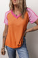 Orange Exposed Seam Color Block V Neck Waffle TShirt