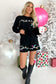 Black Sequin Merry Graphic Pullover and Shorts Set