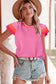 Bright Pink Contrast Sleeve Striped Round Neck Knitted Tee