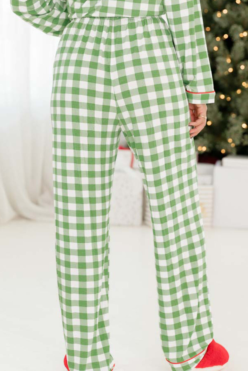 Green Christmas Plaid Print Shirt and Pants Pajama Set