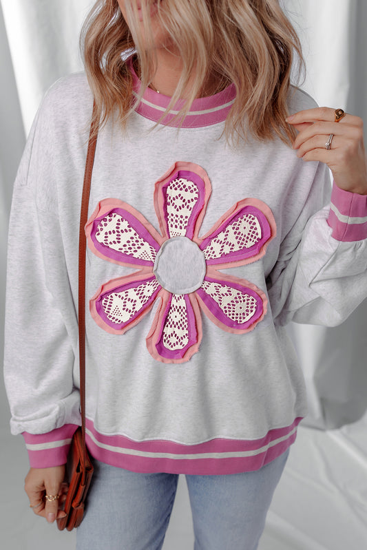 Flower Power Contrast Trim Crewneck Sweatshirt