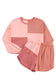 Peach Blossom Colorblock Long Sleeve Top & Pocketed Shorts Set