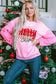 Pink Merry Christmas Graphic Sequin Sleeve Patchwork Top