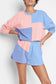 Peach Blossom Colorblock Long Sleeve Top & Pocketed Shorts Set