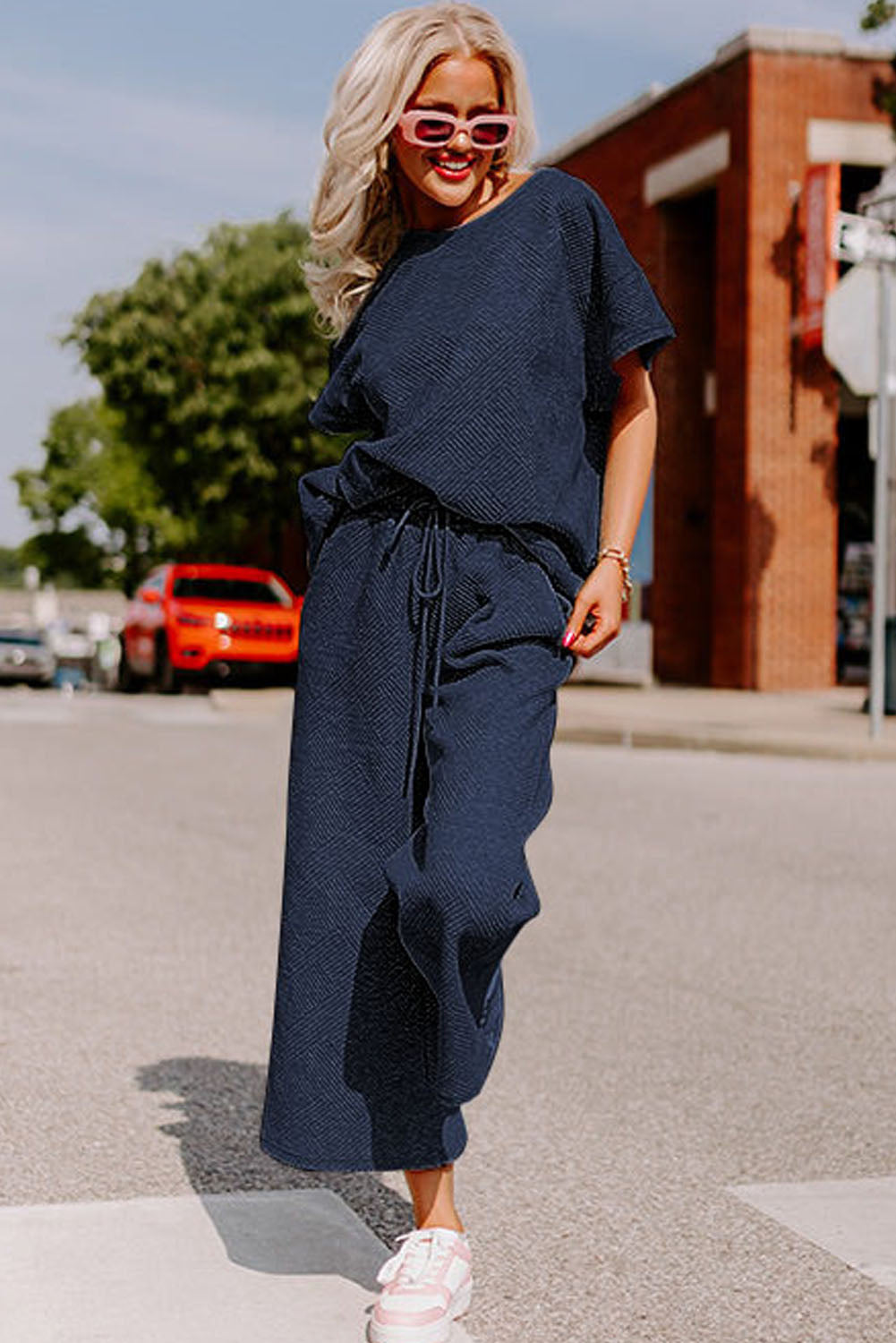 Textured Lounge Set – Relaxed Fit Tee & Drawstring Pants
