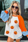 Chenille Halloween Pumpkin Patched Patchwork Long Sleeve Top