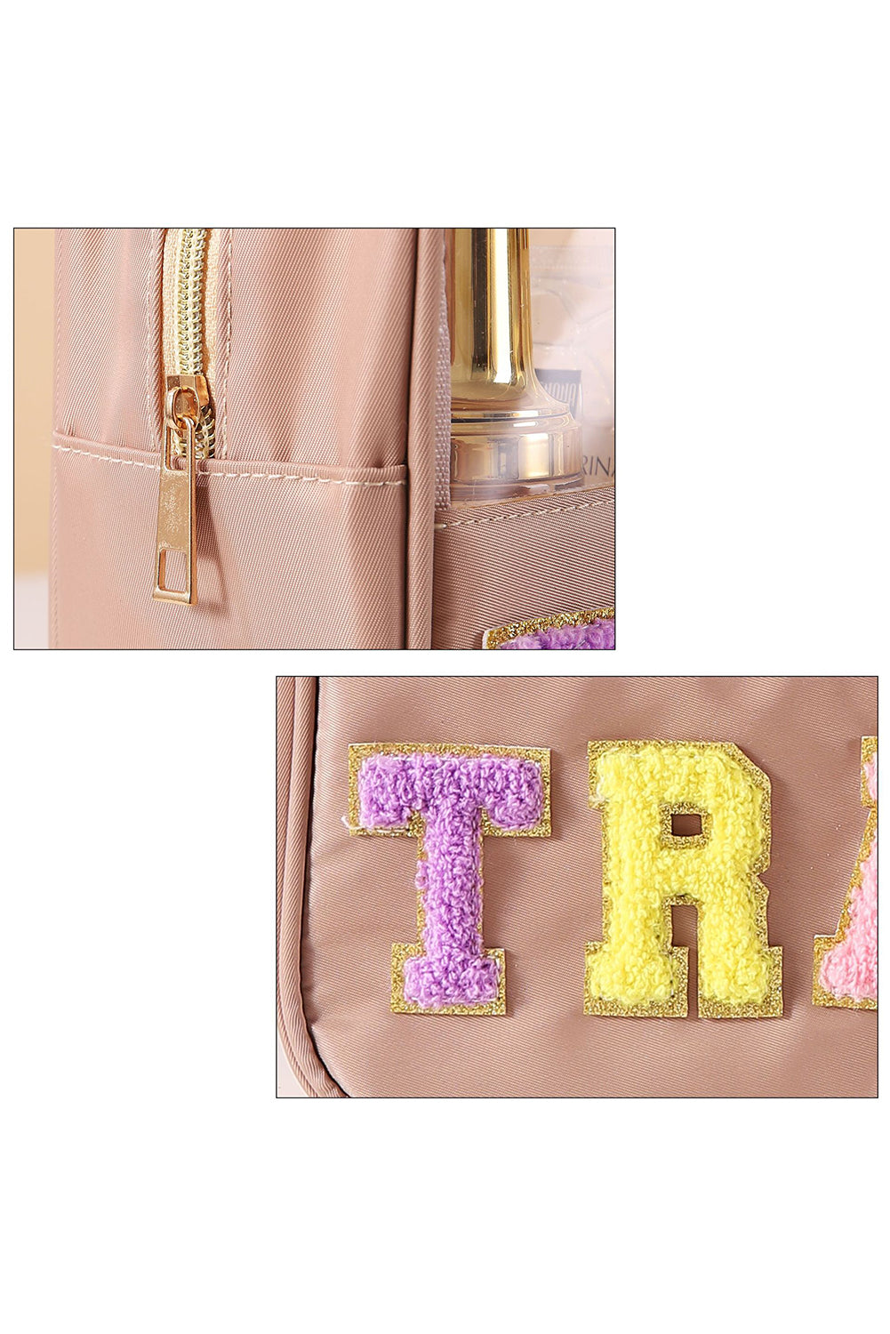 Dark Khaki TRAVEL Chenille Letter Clear Makeup Bag