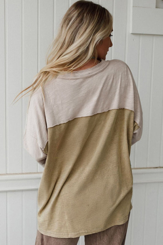 Flower Patched Exposed Seam 3/4 Sleeve Top