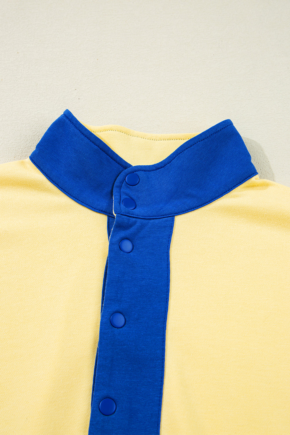 Yellow Color Block Patchwork Half Button Pullover and Shorts Two Piece Outfit
