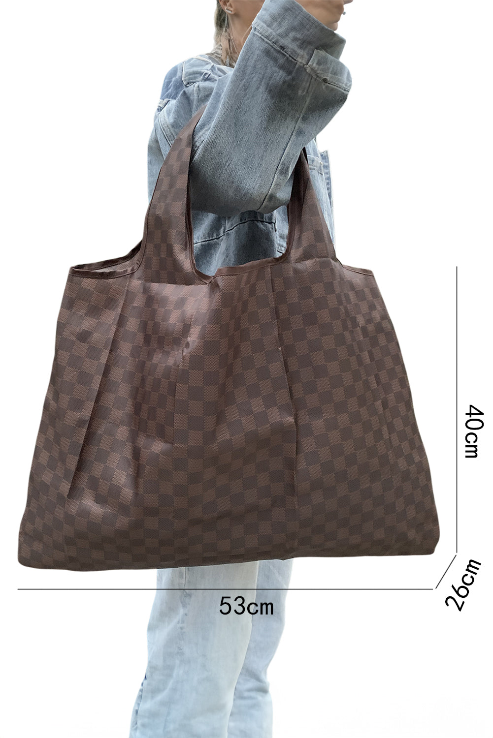 Coffee Checkered Foldable Oversized Tote Bag