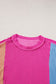 Apricot Pink Colorblock Crinkle Rib Round Neck T Shirt