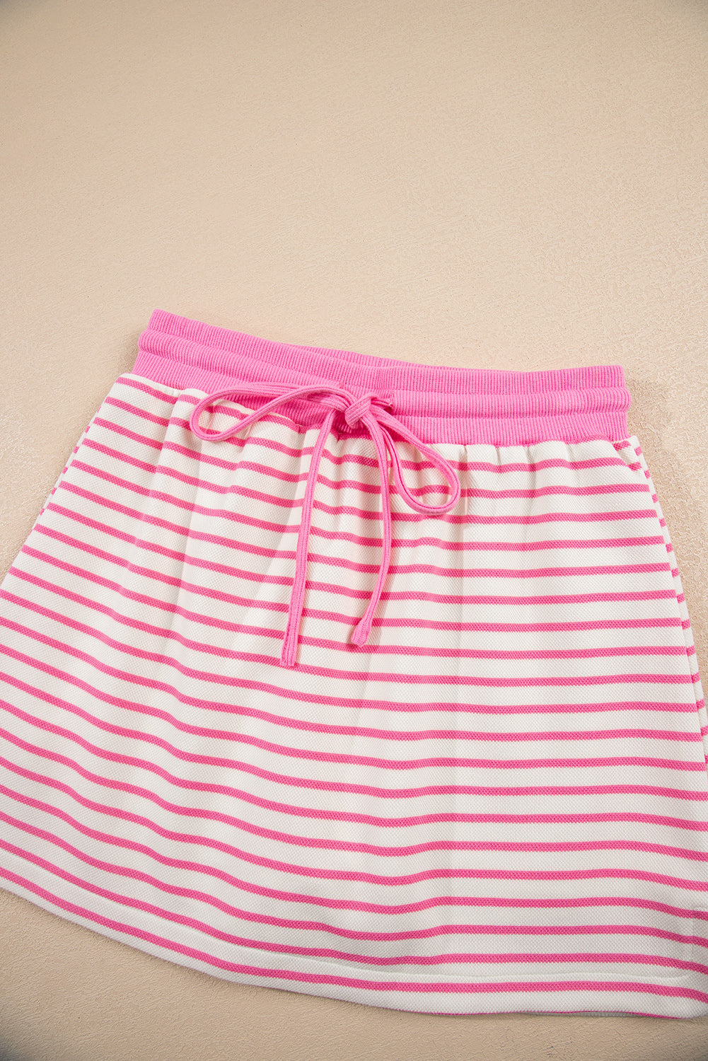 Pink Stripe Collared V-Neck Drop Shoulder Pullover and Skort Two Piece Set