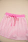 Pink Stripe Collared V-Neck Drop Shoulder Pullover and Skort Two Piece Set