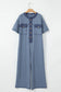 Denim Blue Patchwork Short Sleeve Jumpsuit with Pockets