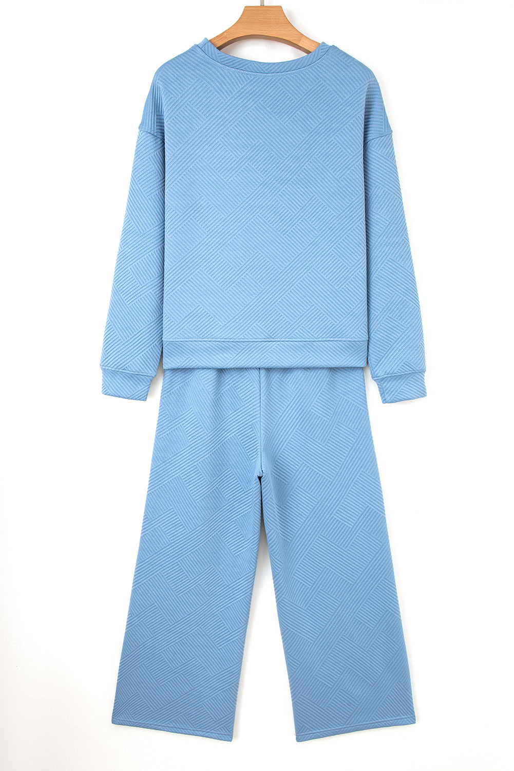 Blue Floral Patchwork Drop Shoulder Pullover and Sweatpants Lounge Set