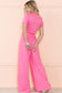 Strawberry Pink Plain Slim Fit Crop Top And Wide Leg Pants Set