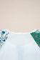 White Floral Mesh Patched Color Block Half Button Blouse