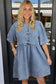 Bow Front Puff Sleeve Denim Babydoll Dress