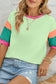 Pink Color Block Sleeve Round Neck Oversize Top