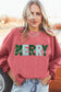 Strawberry Pink Merry Christmas Chenille Embroidered Corded Sweatshirt