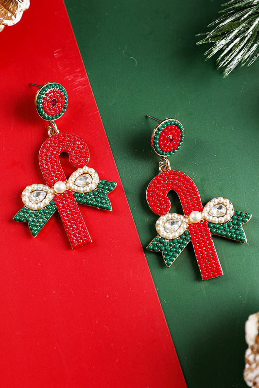 Racing Red Christmas Sweet Candy Canes Beaded Earrings