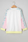 White Floral Colorblock Patchwork Notched Neck Long Sleeve Top