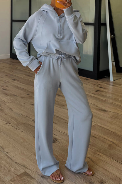Beau Blue Half Zip Thumbhole Sleeve Hoodie Active Pants Two Piece Set
