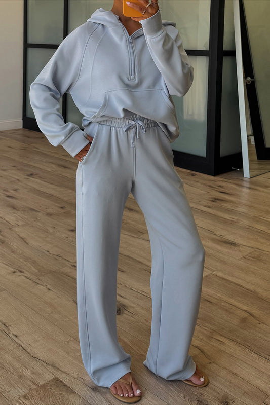 Beau Blue Half Zip Thumbhole Sleeve Hoodie Active Pants Two Piece Set