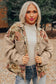 Floral Waffle Knit Patchwork Chest Pockets Buttoned Jacket