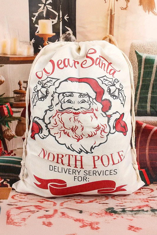 White Santa Claus Drawstring Closure Christmas Gift Bag