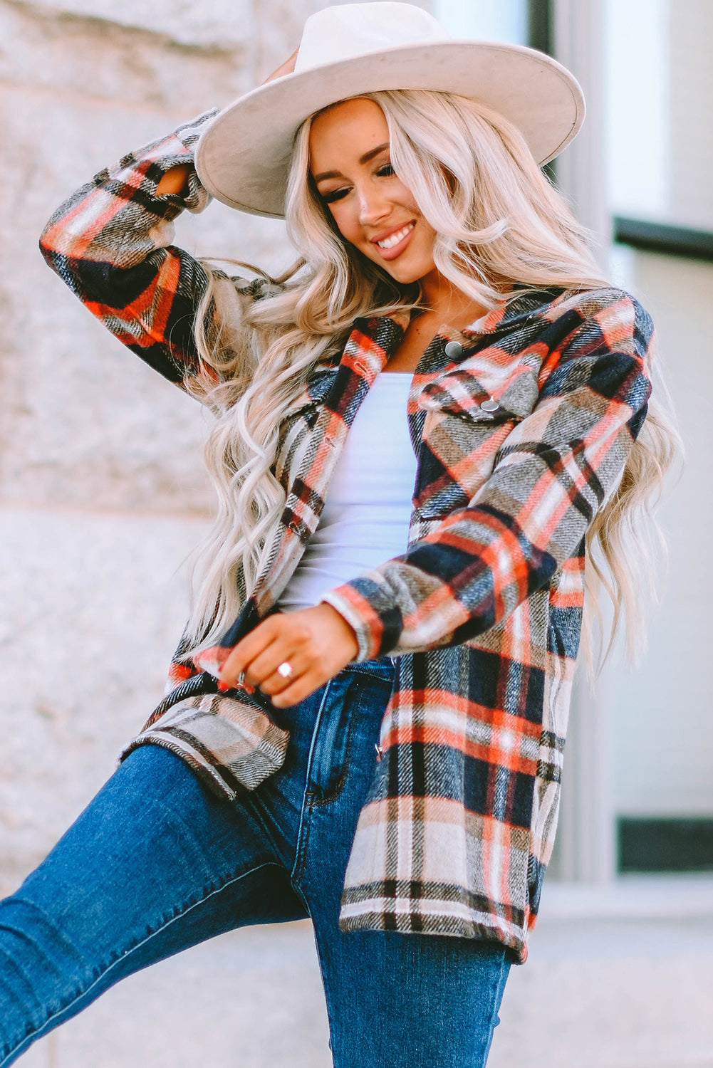 Red Plaid Button Front Pocket Shirt Shacket