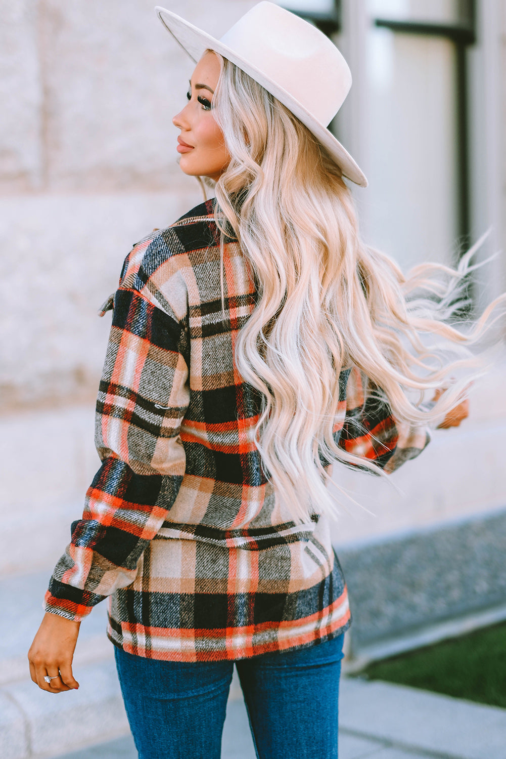 Red Plaid Button Front Pocket Shirt Shacket