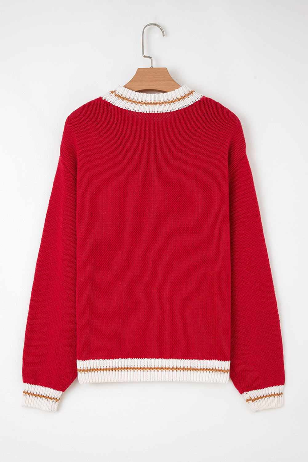 Red Merry Color Block Edge Drop Shoulder Cozy Sweater
