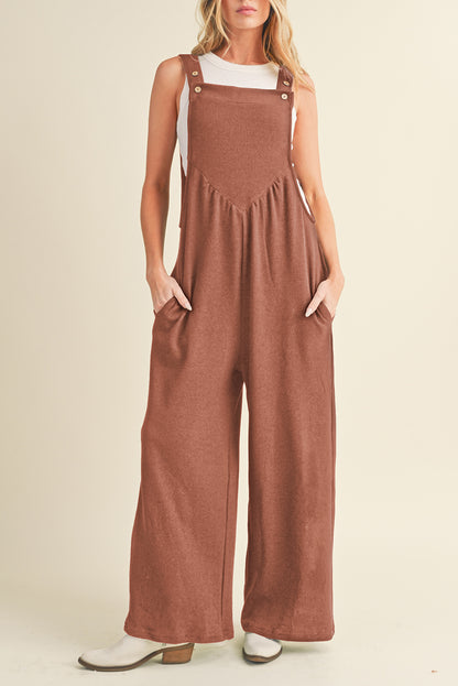 Gold Flame Buttoned Straps Ruched Wide Leg Jumpsuit