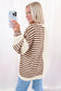 Khaki Striped Patchwork Oversized Pullover Top