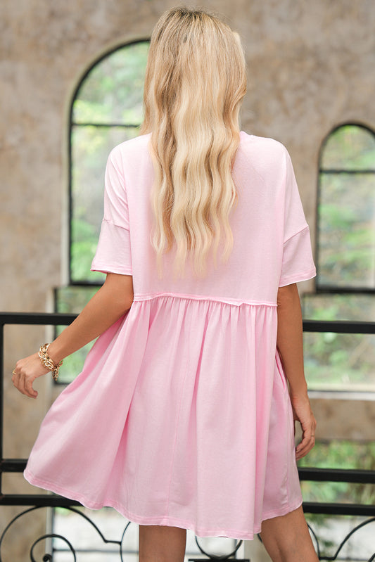 Raw Edge Pocketed Babydoll T-Shirt Dress – Pink
